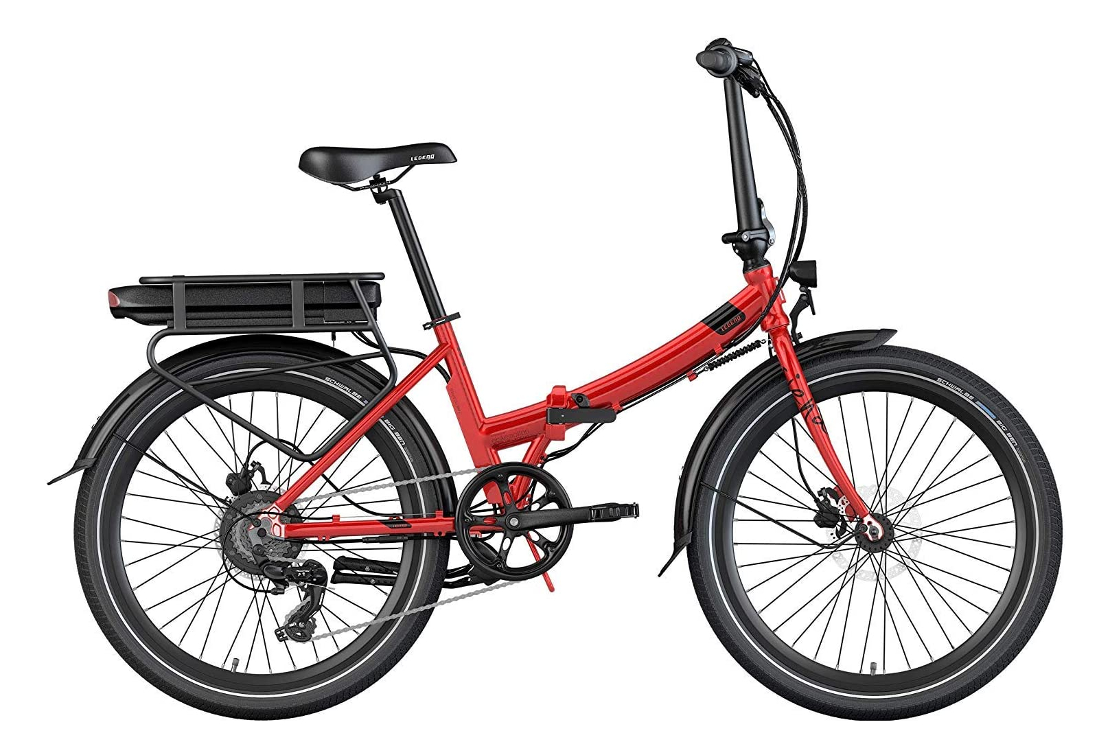 LEGEND SIENA VÉLO ELECTRIQUE PLIABLE DE VILLE SMART EBIKE ROUES DE 24 POUCES FREINS DISQUE HYDRAULIQUE BATTERIE 36V 14AH PANASONIC (504WH) ROUGE STRAWBERRY